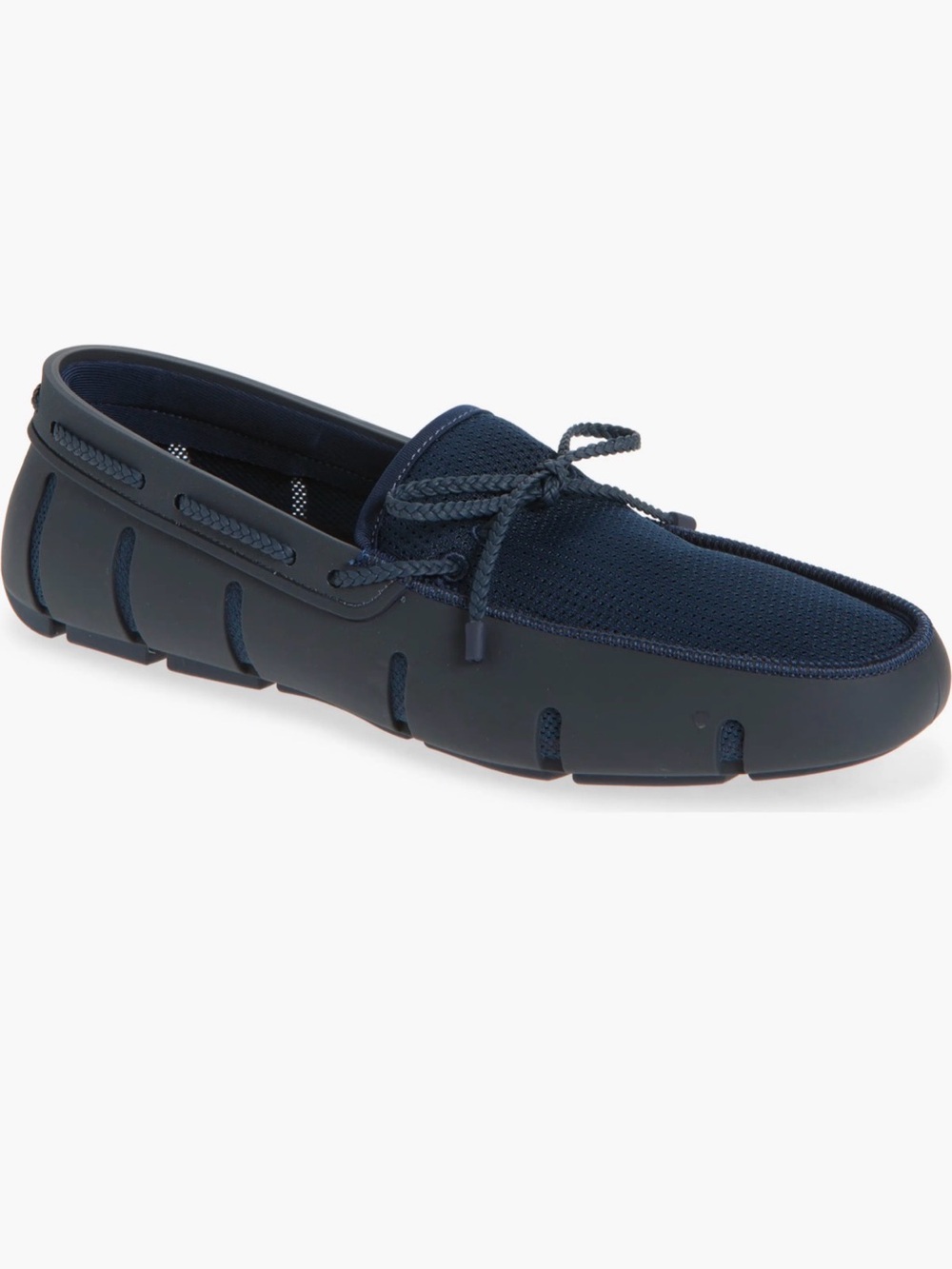 SWIMS Braided Lace Loafers Men's Navy blue Driving Moccasins Rubber NEW 8.5